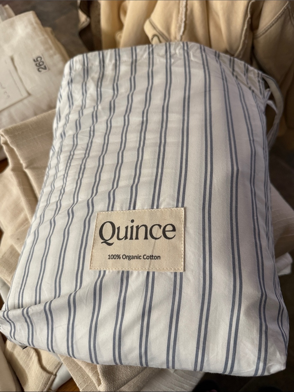 NWOT Quince Striped Organic Cotton Duvet Cover Set - Blue & White